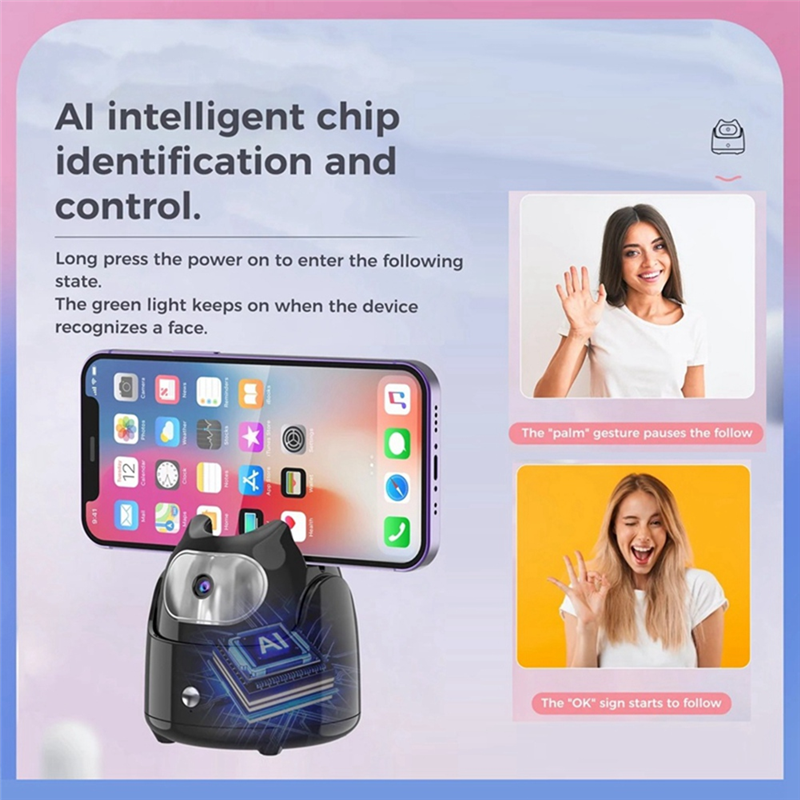 Automatic Face Tracking Gimbal Mobile Phone Holder 360° Rotation AI Face Recognition Phone Tripod for Vlog Video White. 