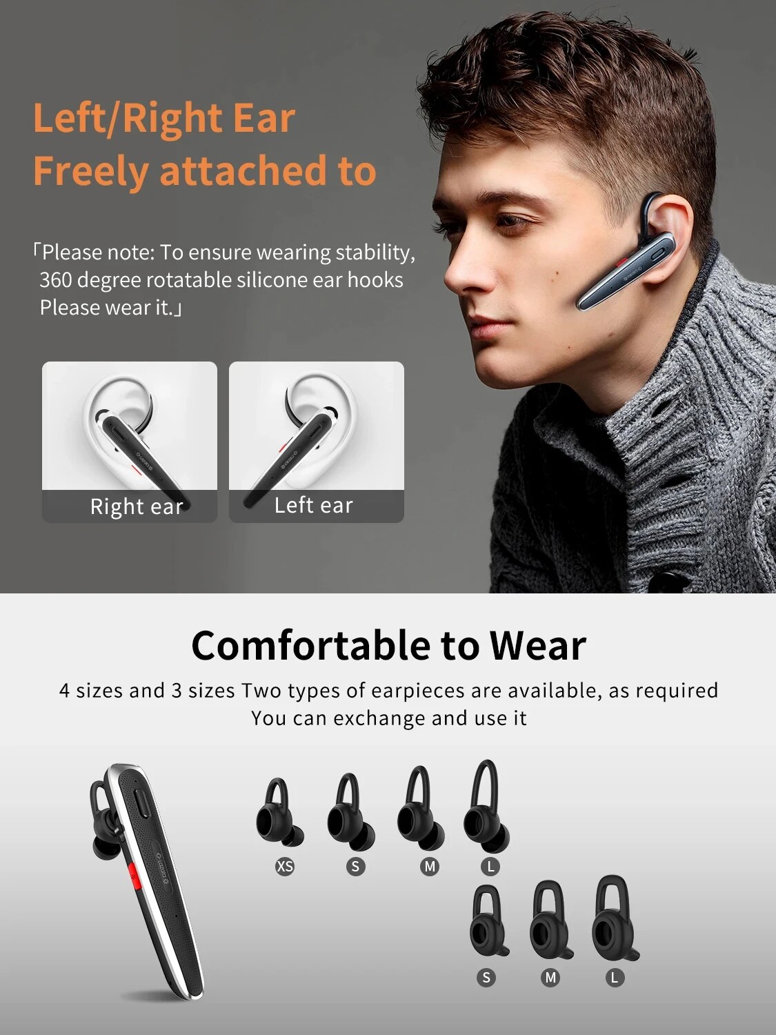 Lazata Bluetooth Headset 5.1 Headphone Wireless Earphones with CVC8.0 Dual Mic Noise Cancelling Earpiece Hands-Free for Driving. 