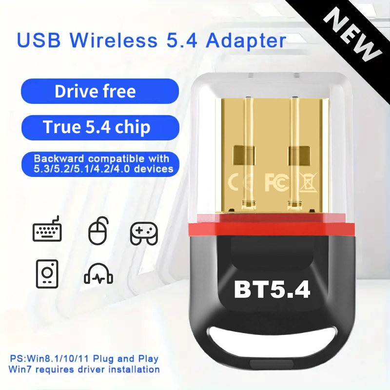 USB Bluetooth 5.4 Adapter WIreless Transmitter Receiver Dongle Audio Receiver Bluetooth 5.3 Adapter For Win8.1/10/11 Driver Free