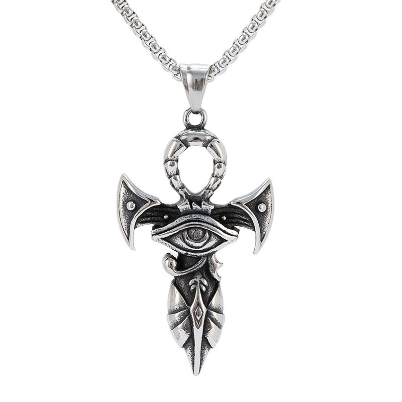 European and American titanium steel men's cross necklace religious jewelry stainless steel Egyptian Eye of Horus pendant necklace