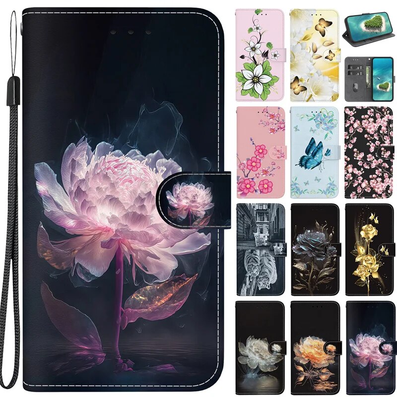 408 New Painted Case for TCL 408 Wallet Cases for TCL 408 TCL408 Etui Cartoon Flower Butterfly Soft PU Leather Stand Book Cover