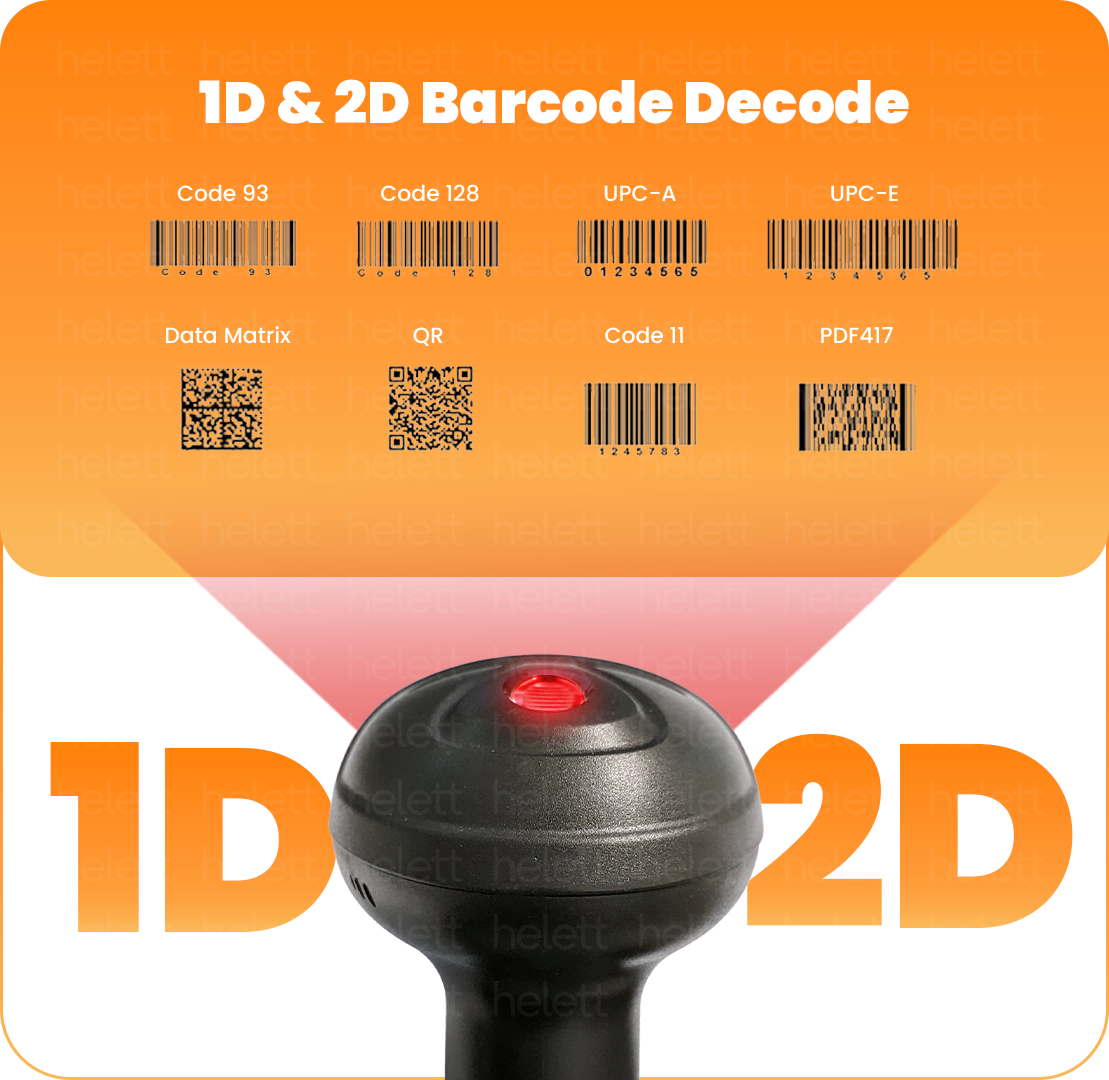 Helett® HT20 Wireless 2.4GHz 2D & 1D Barcode Scanner(QR Code & Barcode)Wireless &Wired(Charging Battery)Connectivity |Induction Scanning|Ideal for Retail Shop & Supermarket|Strong ABS. 