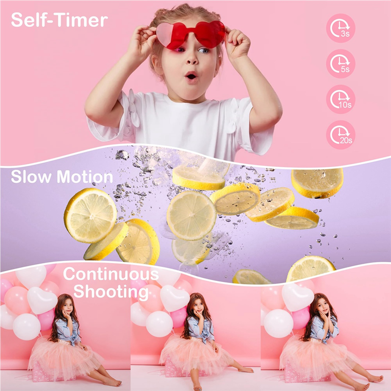 Digital Camera, 4K Children Camera for Photography, 64MP MP3 Player Camera, 2.8Inch IPS Screen, Auto Focus Easy Install Easy to Use (Pink). 
