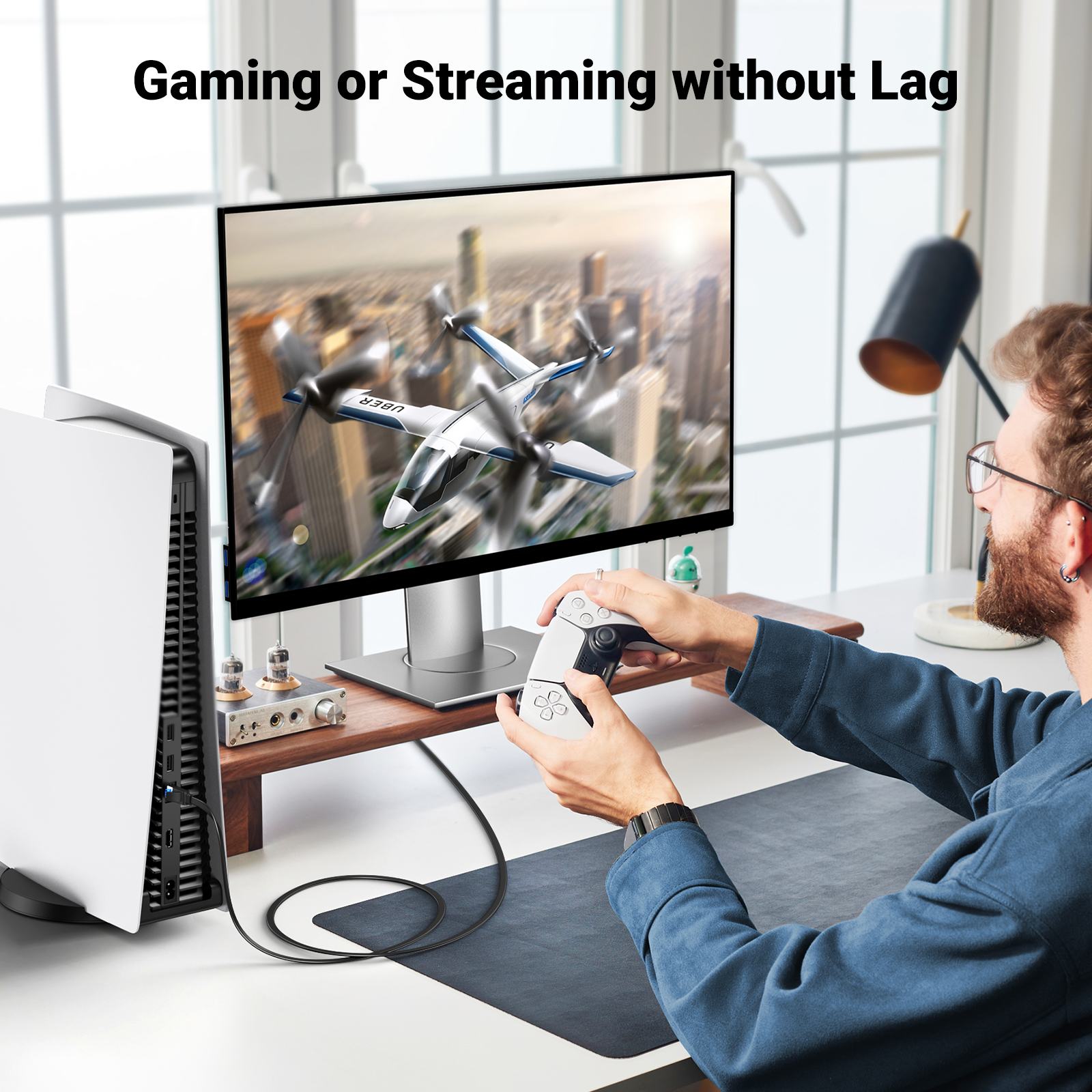 UGREEN Cat 8 Ethernet Cable , Flat High Speed 40Gbps 2000Mhz Internet Cable 26AWG Network Cord RJ45 Shielded Indoor LAN Cables for Gaming PC PS5 Xbox Modem Router. 