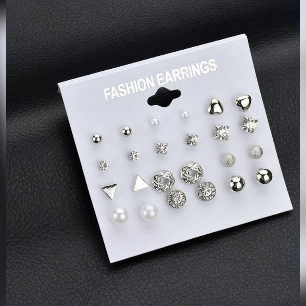 12 Pair/set Women's Heart Crystal Stud Earrings for Women