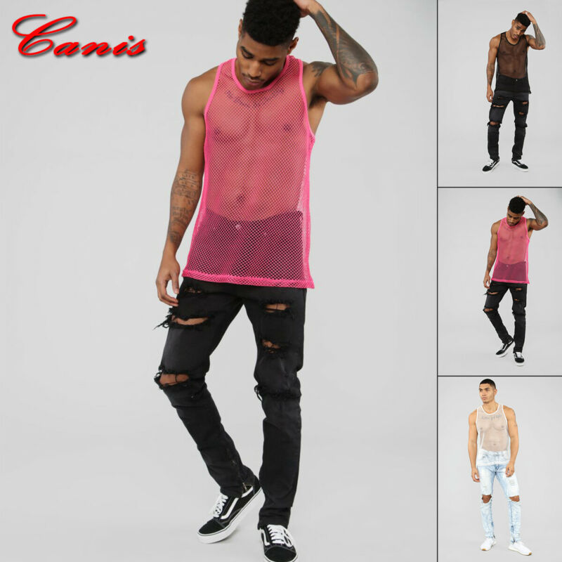 HIRIMen's Mesh Sheer Fishnet GYM Muscle TaTop Fitted Clubwear Undershirt Men Newest TaTops. 