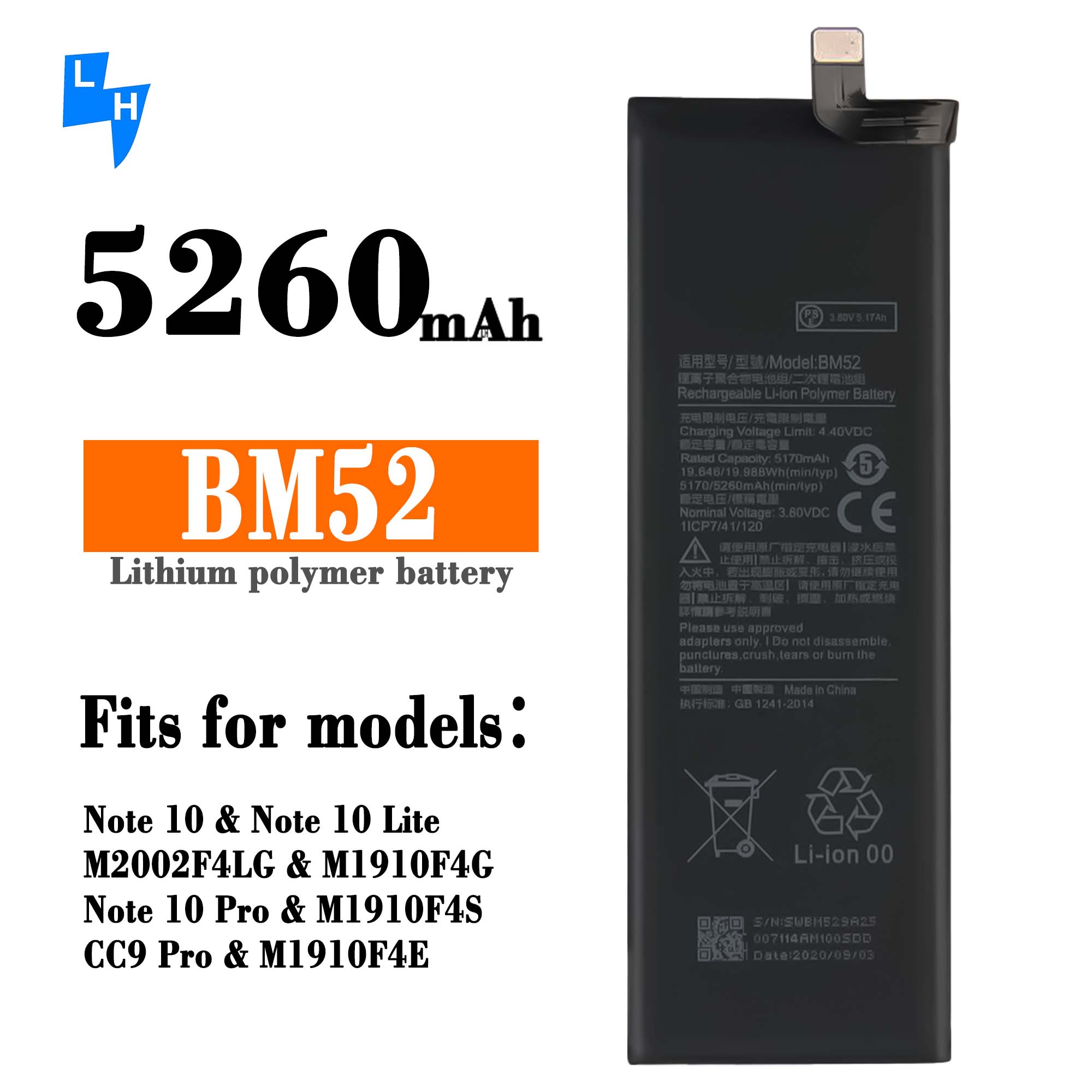 Xiaomi BM52 Battery for Xiaomi Mi CC9 Pro - 5260mAh