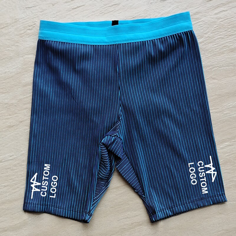 Stripes Man Marathon Leggings Man Sports Mesh Shorts Fast Running Speedsuit Track and Field Middle Pants Custom Logo. 