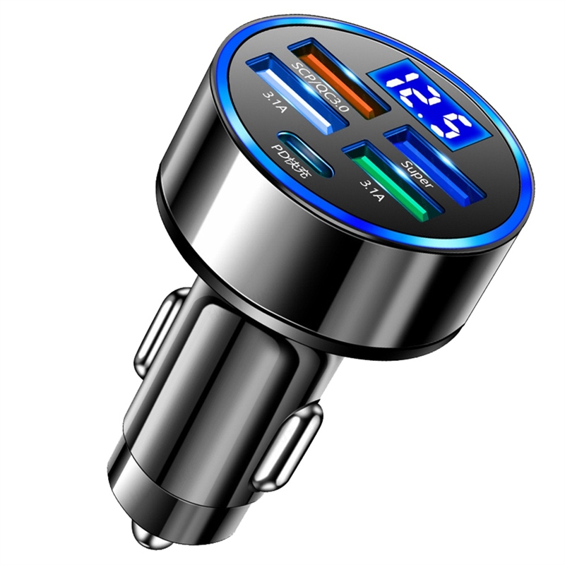 5 in 1 Car Auto Charging Plug Adapter LED Digital Display 15W Car Charger Adapter Fast Charging Easy to Use