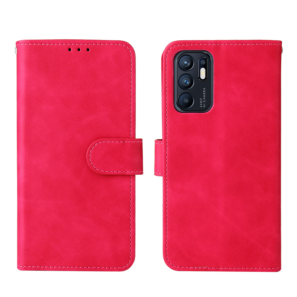 lthmy for OPPO Reno6 4G Case Solid Color Leather Flip Cover Wallet Card Slots Casing Anti Falling Protect Cellphone Shell with Holder