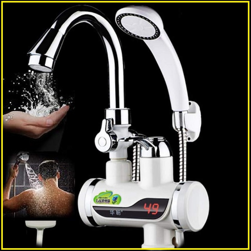 Electric instant hot water tap with hand shower. 