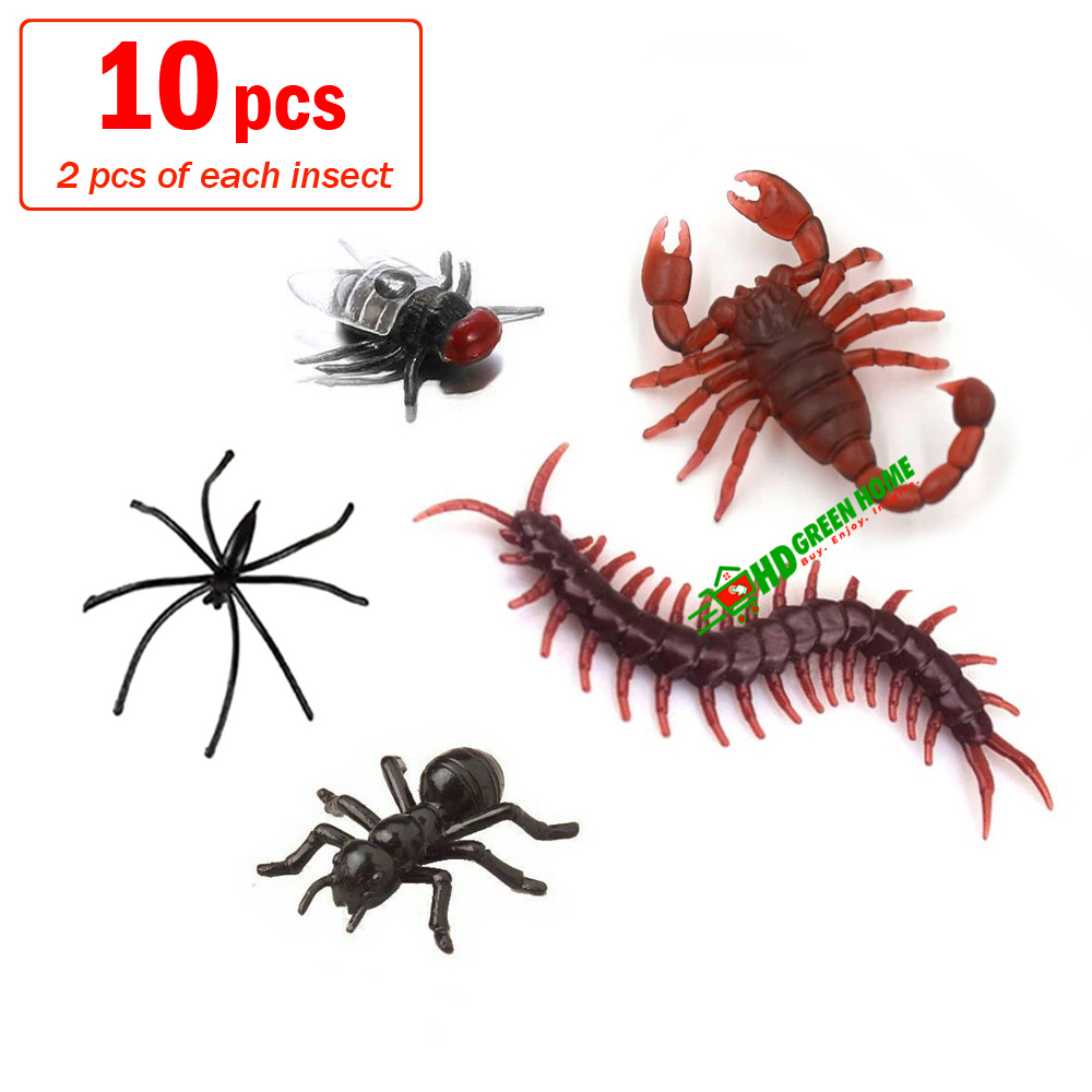 10 pcs x Mixed Simulation Insect Toy Plastic Ant Centipede scorpion Fly Spider Prank Funny Toys. 