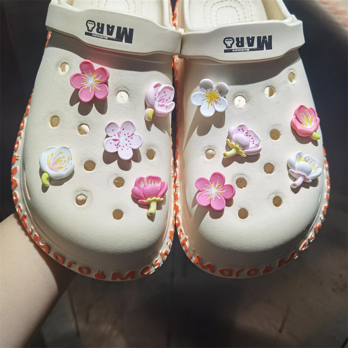 10pcs/set Crocs Charm Cherry Blossom/peach Blossom Hole Shoes DIY Accessories Cross Jibbitz Button Shoes