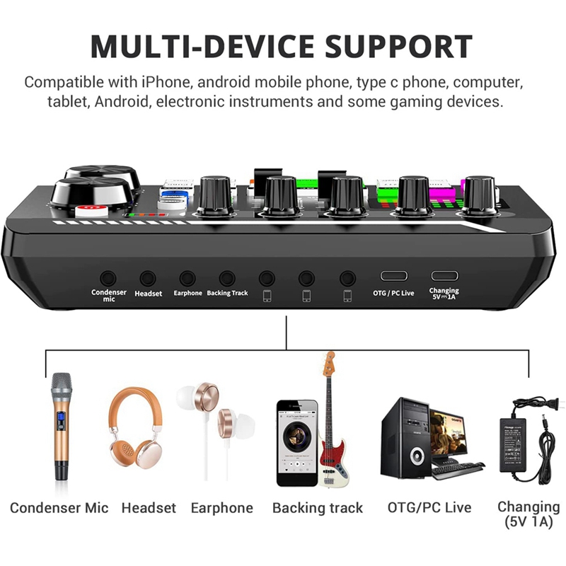 F998 Live Sound Card Audio Mixer Podcast, for Sound Effects Board. 