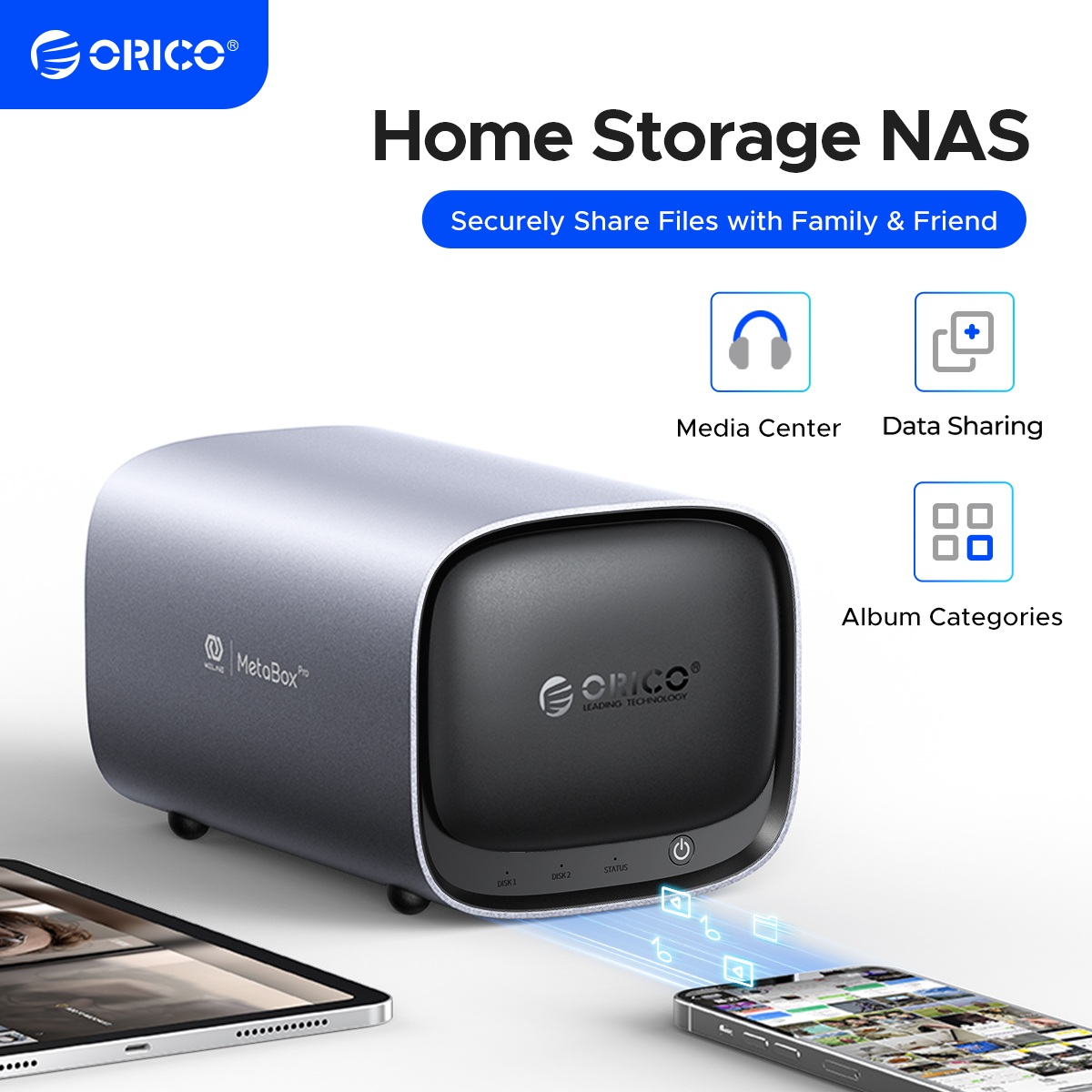 ORICO MetaBox Family Storage 3.5"Type-C Network Attached Storage Support Remote Access Share Data Family Video (Diskless) NAS