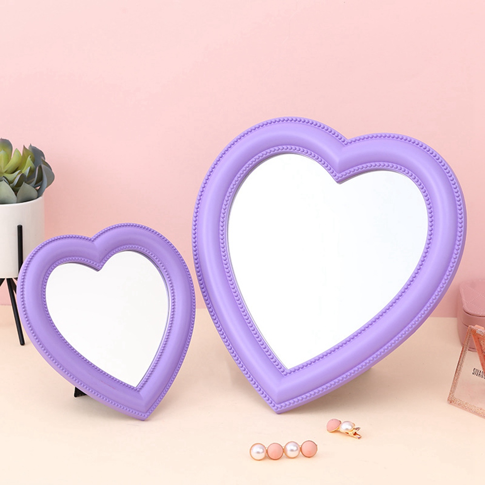 FORIDE Love Mirror Desktop Makeup Mirror Wall Mounted Dual-Use Vanity Mirror Girl Room Wall Decor Heart-Shaped Mirror(Pink S). 