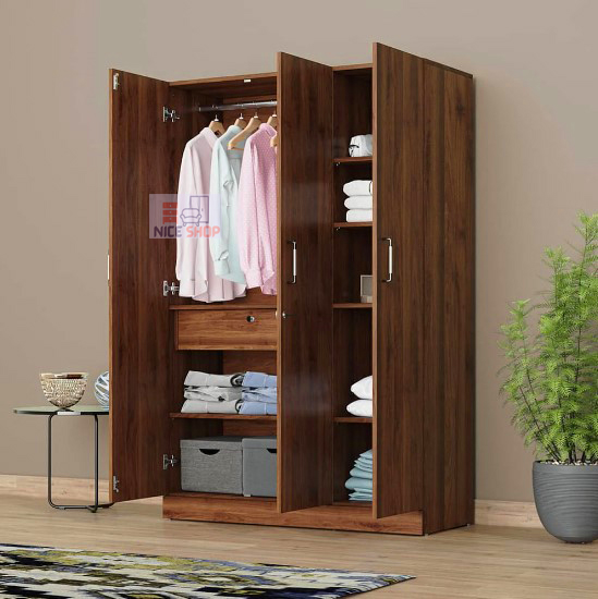 Kath Color Partex MDF Laminated Board 3 Doors Almirah with inner lock drawer, Clothe storage hanger shelf by Nice Shop 3 part Almirah 72/48. 