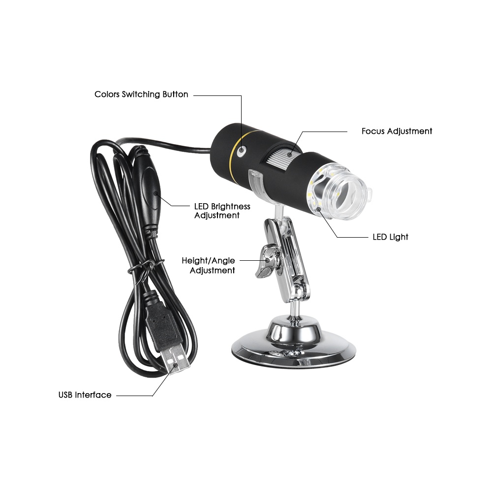 KOGEEK 1000X Magnification USB Digital Microscope with OTG Function Endoscope 8-LED Light Magnifying Glass Magnifier with Stand. 
