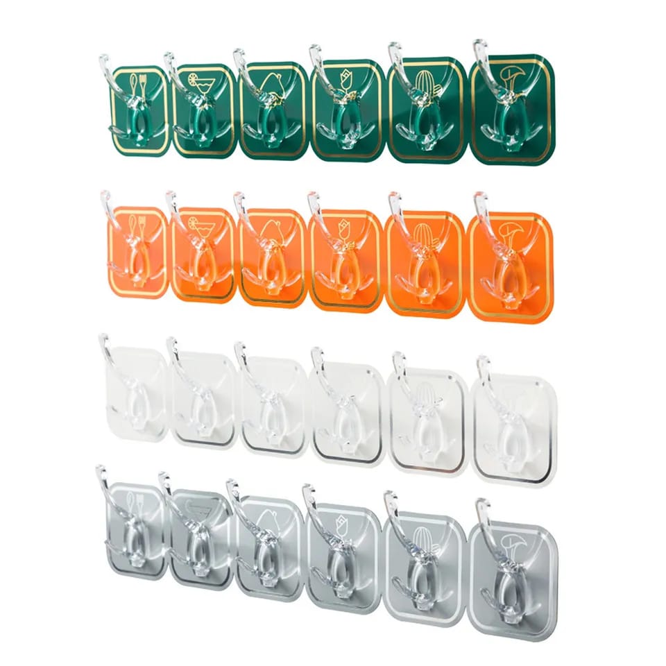 6pcs Heavy Duty Waterproof Sticky Hooks: Clear and Discreet Wall Hooks for Bathroom, Kitchen, and Office Tapestries & Hangings. 