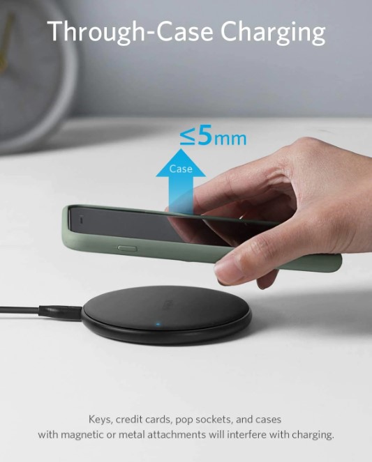 Anker Wireless Charger, PowerWave Pad for iPhone and Samsung, Qi-Certified 10W Max for iPhone 13/13 Pro/12/11/SE 2020/AirPods/Galaxy S20 (No AC Adapter, Not Compatible with MagSafe Magnetic Charging). 
