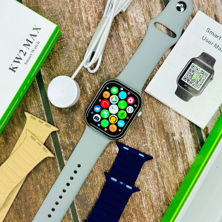 KEQIWEAR KW2 Max Curved Display Wireless Charging & Multi-Functional Three Straps / Bands Smartwatch. 