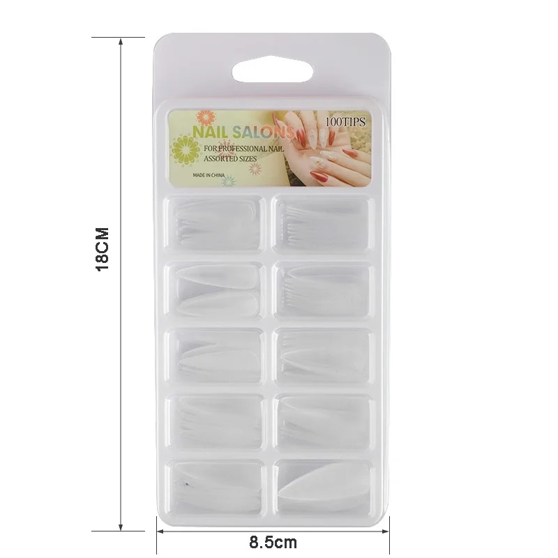 100pcs/Box Clear Seamless Acrylic Press on False Nails T-shaped Nails Water Drop Nails Tips for Extension Manicure Tools. 