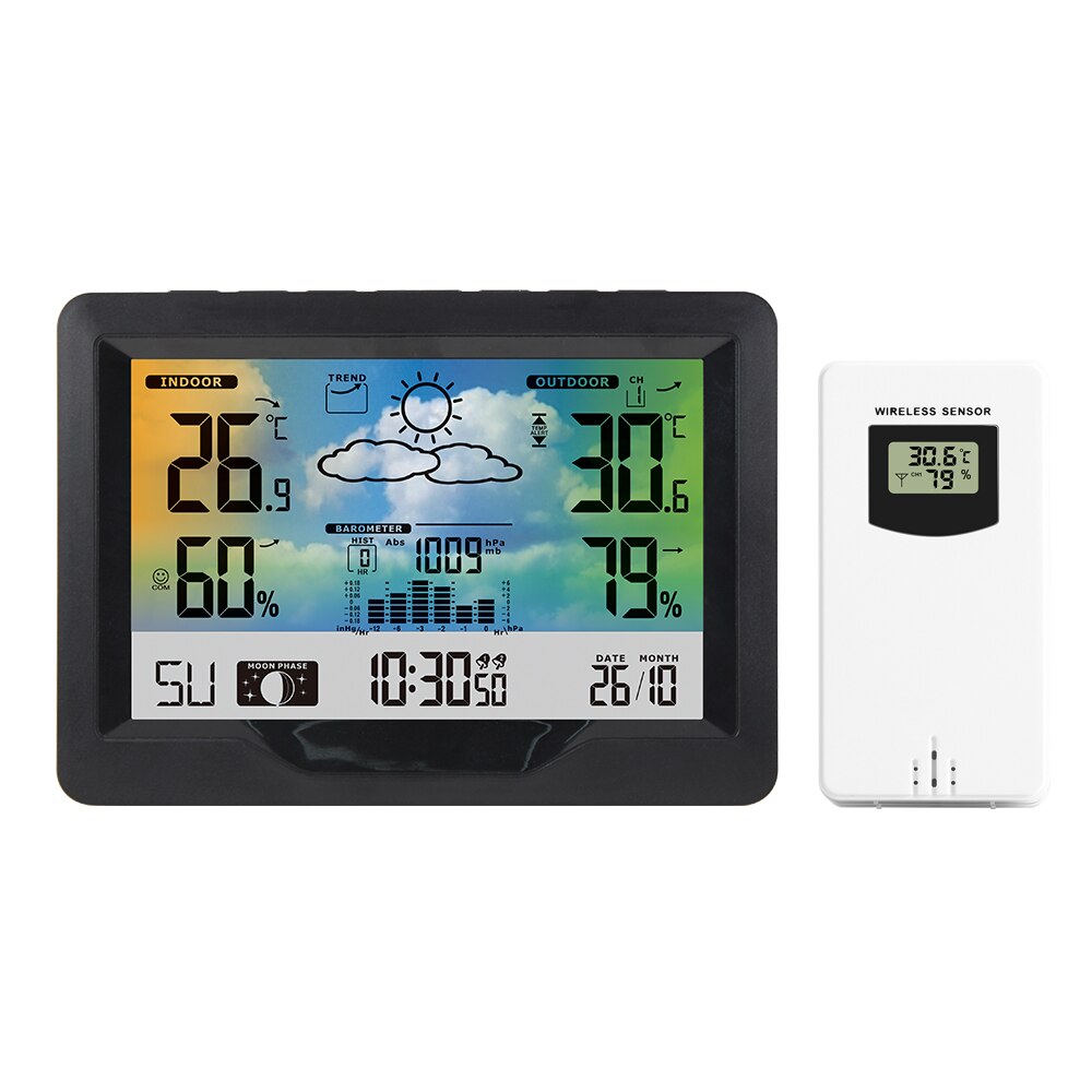 Wireless Weather Station Indoor Outdoor Weather Forecast Station with Outdoor Sensor Digital Temperature and Humidity Gauge. 