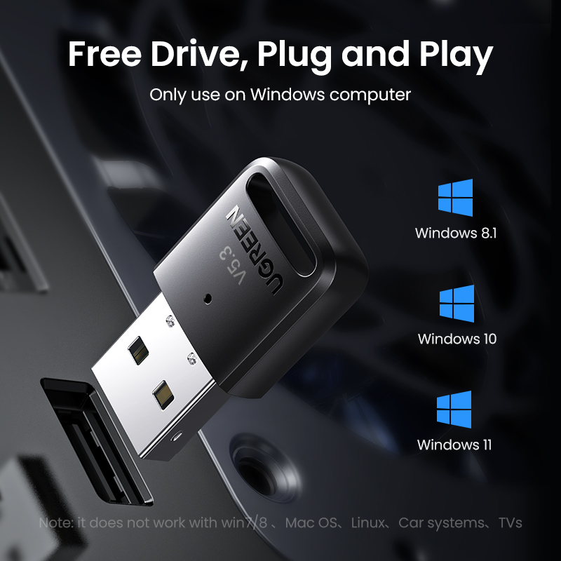 UGREEN USB Bluetooth 5.3 Dongle Adapter for PC Speaker Wireless Mouse Keyboard Music Audio Receiver Transmitter Bluetooth. 