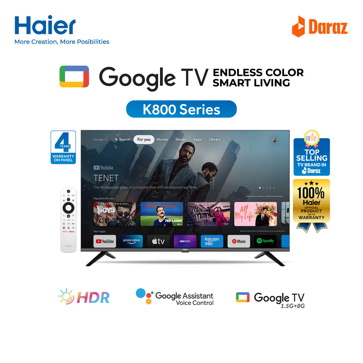 Haier 32" Bezel Less Google Android TV (H32K800X)