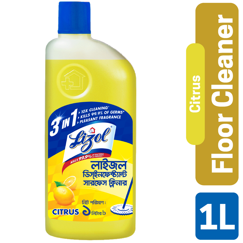 Lizol Disinfectant Floor & Surface Cleaner 1000ml Citrus, Kills 99.9% Germs