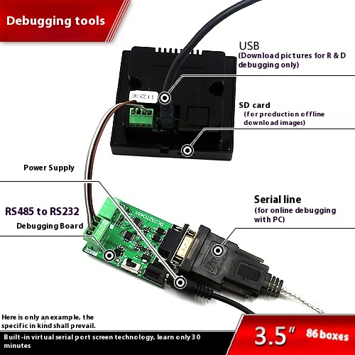 3.5-inch 86 box LCD panel temperature controller panel TFT panel intelligent switch 485 serial port screen black. 