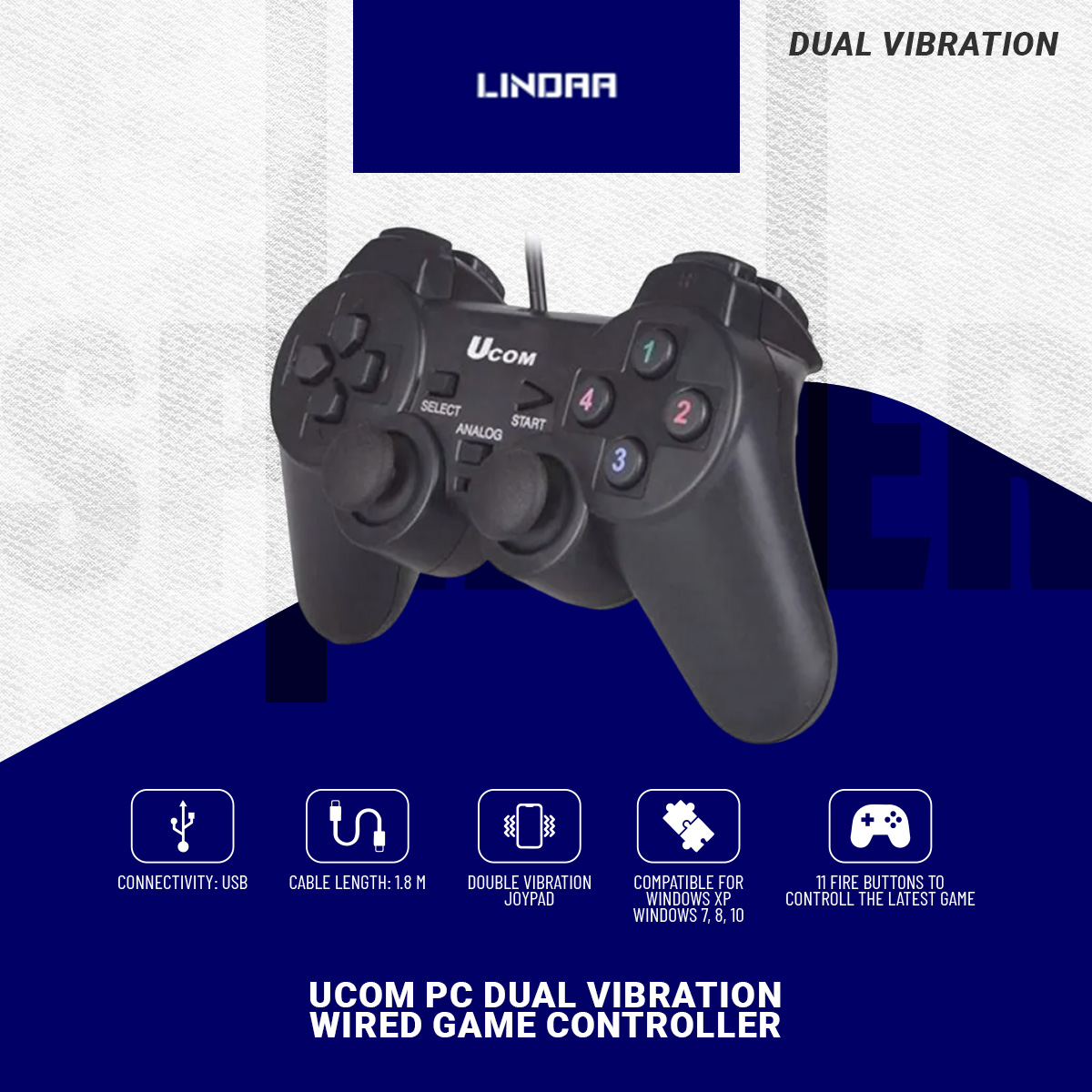 UCOM PC Dual Vibration Wired Game Controller Gaming Joypad Joystick USB Gamepad Joystick Gamepad Joypad For Win7/ XP For PC Laptop Vibration Gamepads. 