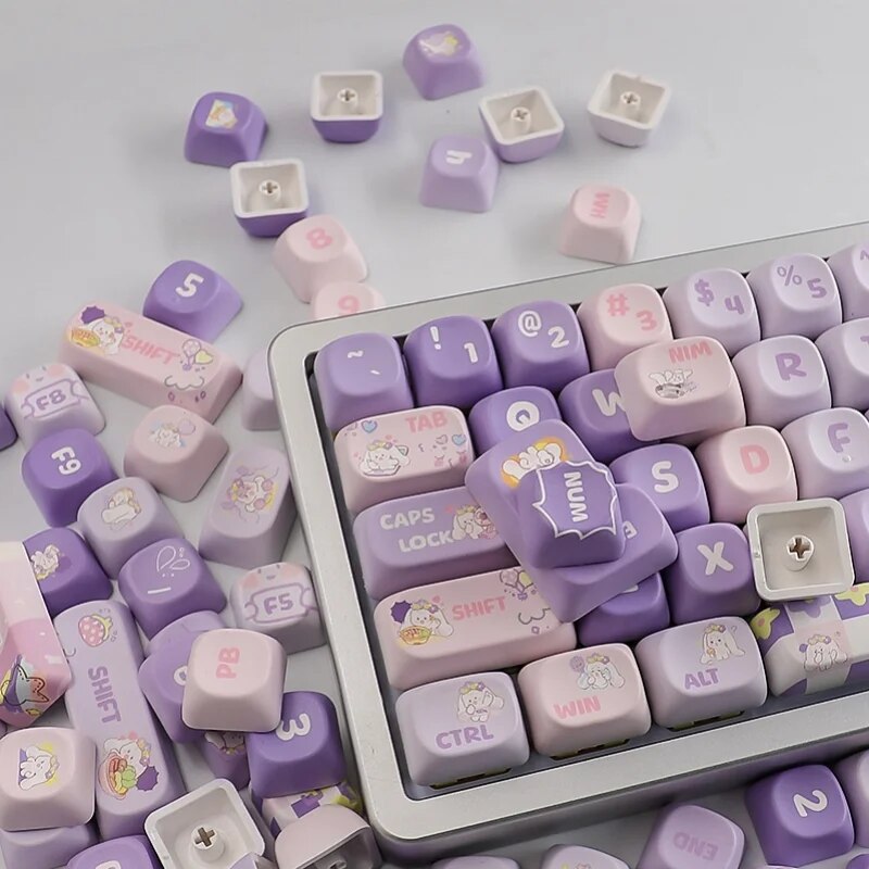 MOA/Cherry Profile Purple Rabbit PBT Keycaps Big Set Dye-Sub Alice ISO Layout Key Caps For Mechanical Keyboard Wooting 75 Hi75. 