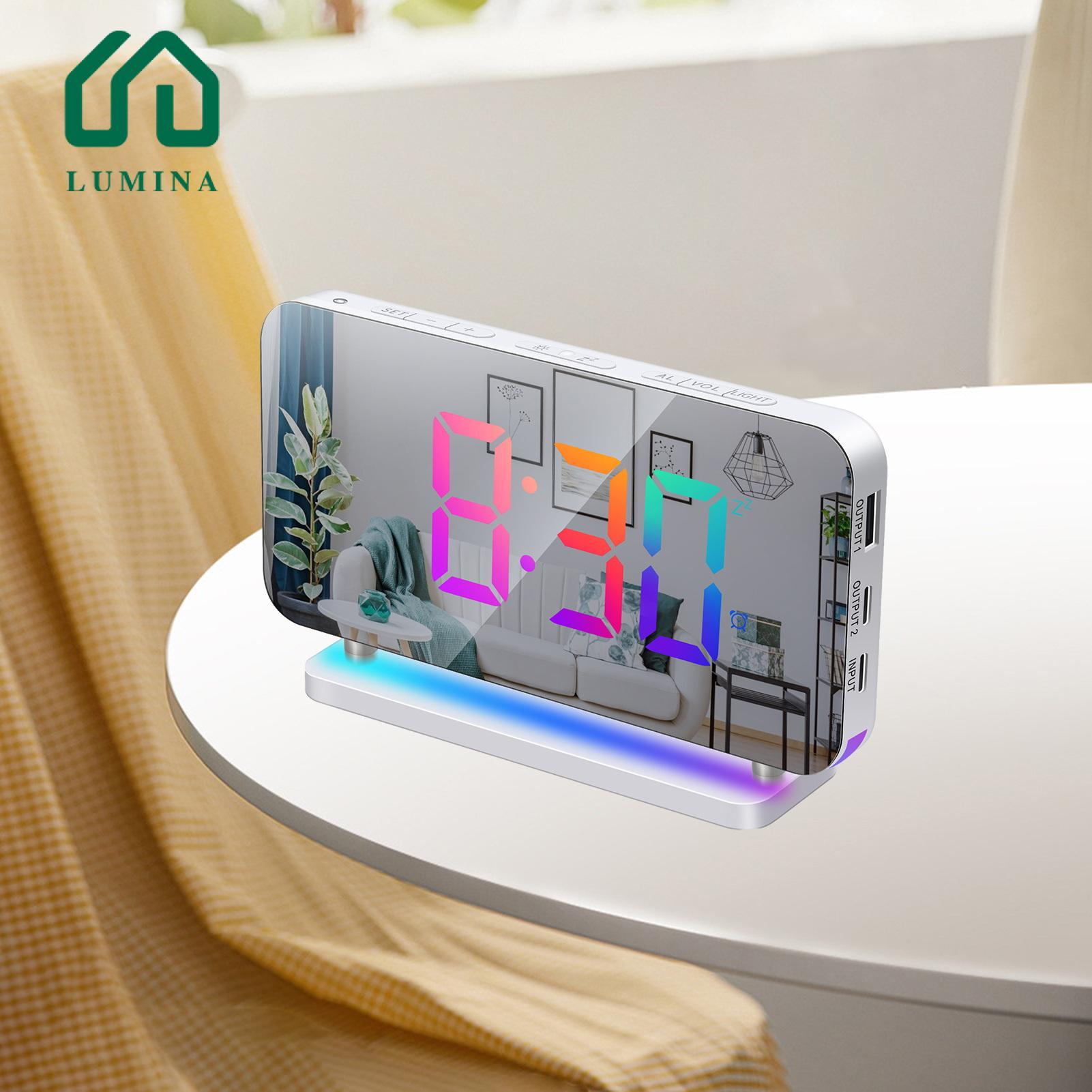 Lumina Rgb Alarm Clock Modern Led Table Clock with Automatic Dimming Snooze Function Easy to Read Stylish Decor for Homes Modern Led Time Display Clock. 