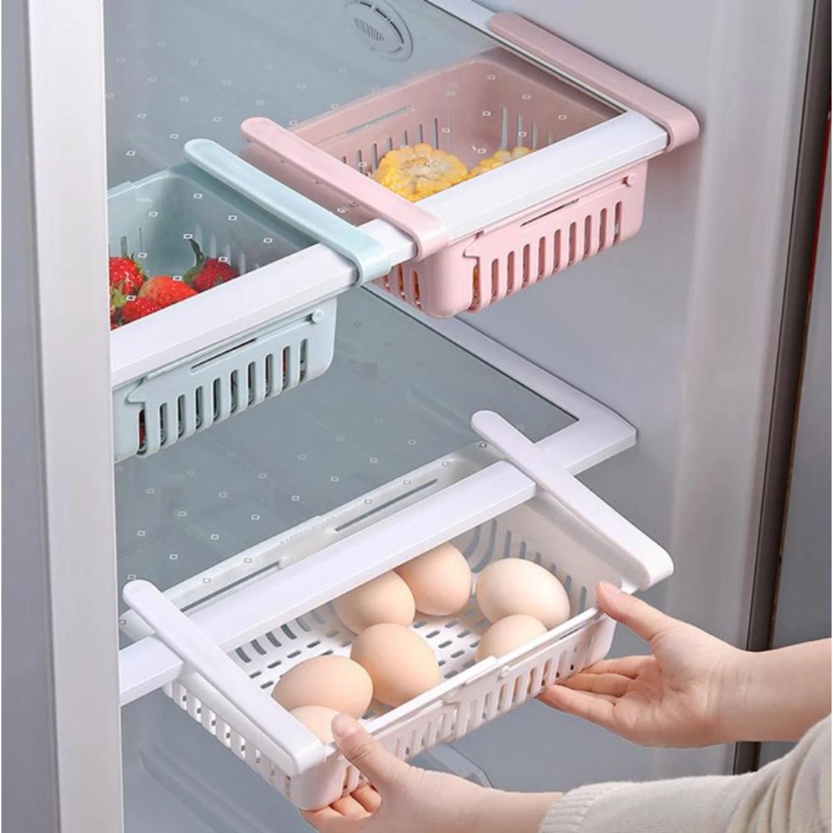 4 Pcs set Refrigerator Storage Rack , Fridge Storage Rack Adjustable kitchen organizer shelf stand with refrigerator for drawer-Multi Color