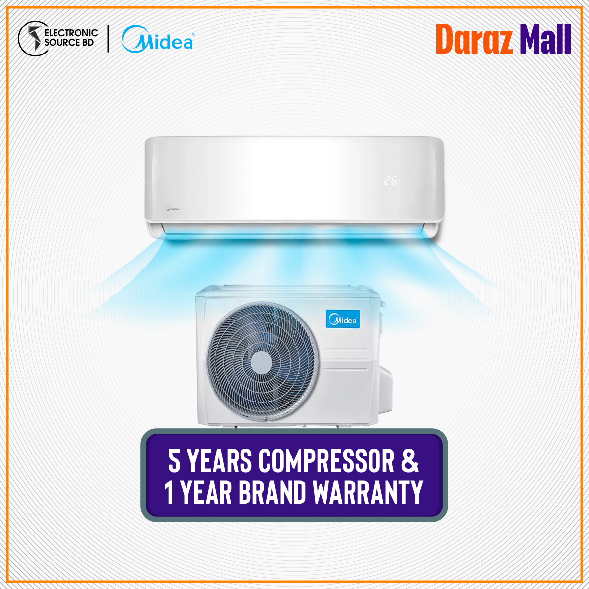 Midea 1.5 Ton Split Type Non-Inverter Air Conditioner (AC Model- MSG18CRN/ MSA18CRN) 5 Years Official Warranty. 