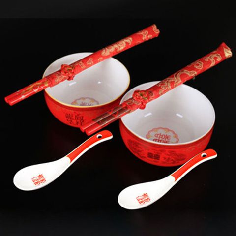 Wedding Ceramic Bowl Set Bowl Wedding Chopsticks Xi Spoon Ceramic