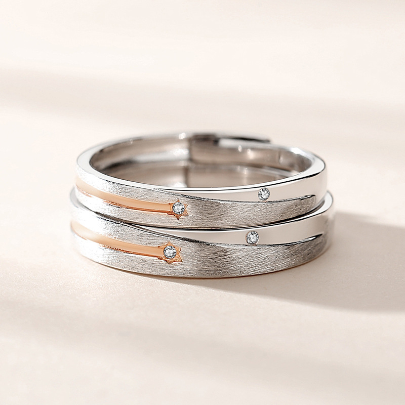 Jin Hongyu starry couple ring, sterling silver male and female pair, simple creative Korean version of wishing meteor brushed ring. 
