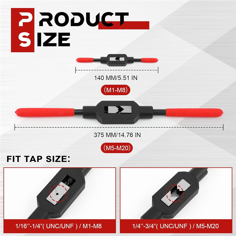 Adjustable Tap Wrench Handle Tap Handle Tool Ratcheting Tap Handle for Tap Reamer Tapping Tool(1/4In-3/4In,1/16In-1/4In) Reusable. 