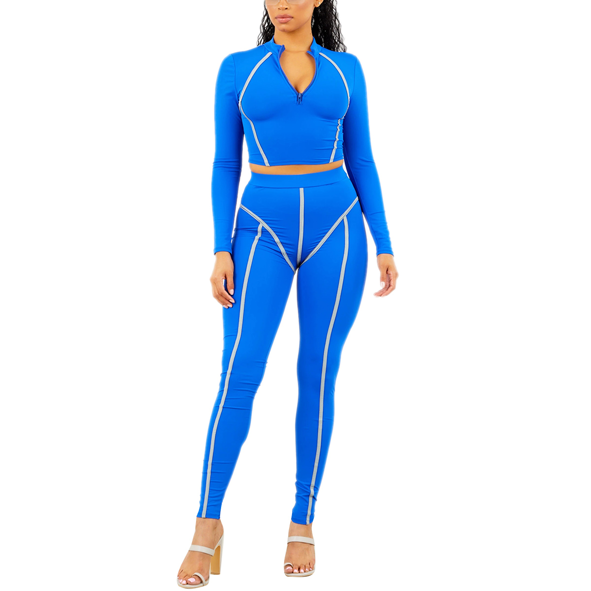 2Pcs Women Tracksuit, Lines Printing 