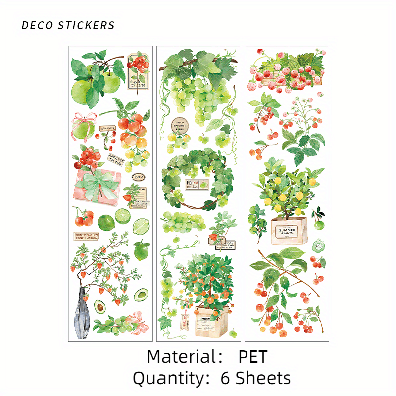 MOHAMM 6 Sheets Flower Green Plant PET Stickers for Scrapbooking DIY Decorative Material Collage Journaling