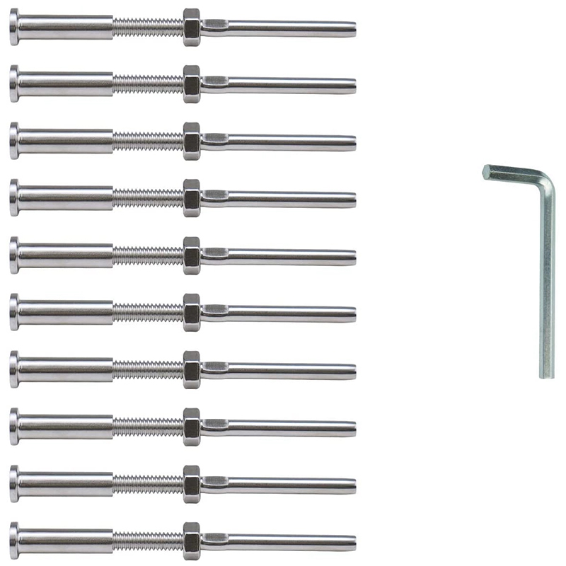 20Pcs Invisible Turnbuckle Hand Swage Threaded Stud Tension Hex Head End Fitting Receiver Terminal for 1/8 inch Cable Railing. 