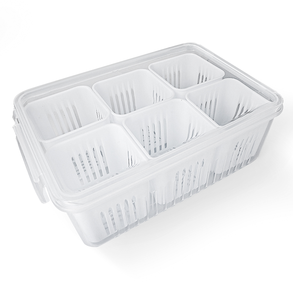 Refrigerator Six-point Grid Storage Fresh Boxes Drain Division Basket Storage Containers Kitchen Box. 