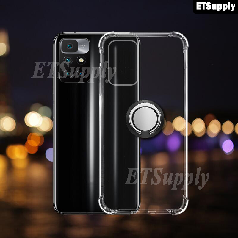 Soft Transparent Phone Case for Redmi 10 Magnetic Holder Stand Cover Bracket Magnetic Finger Ring Clear Phone Cover for Redmi10