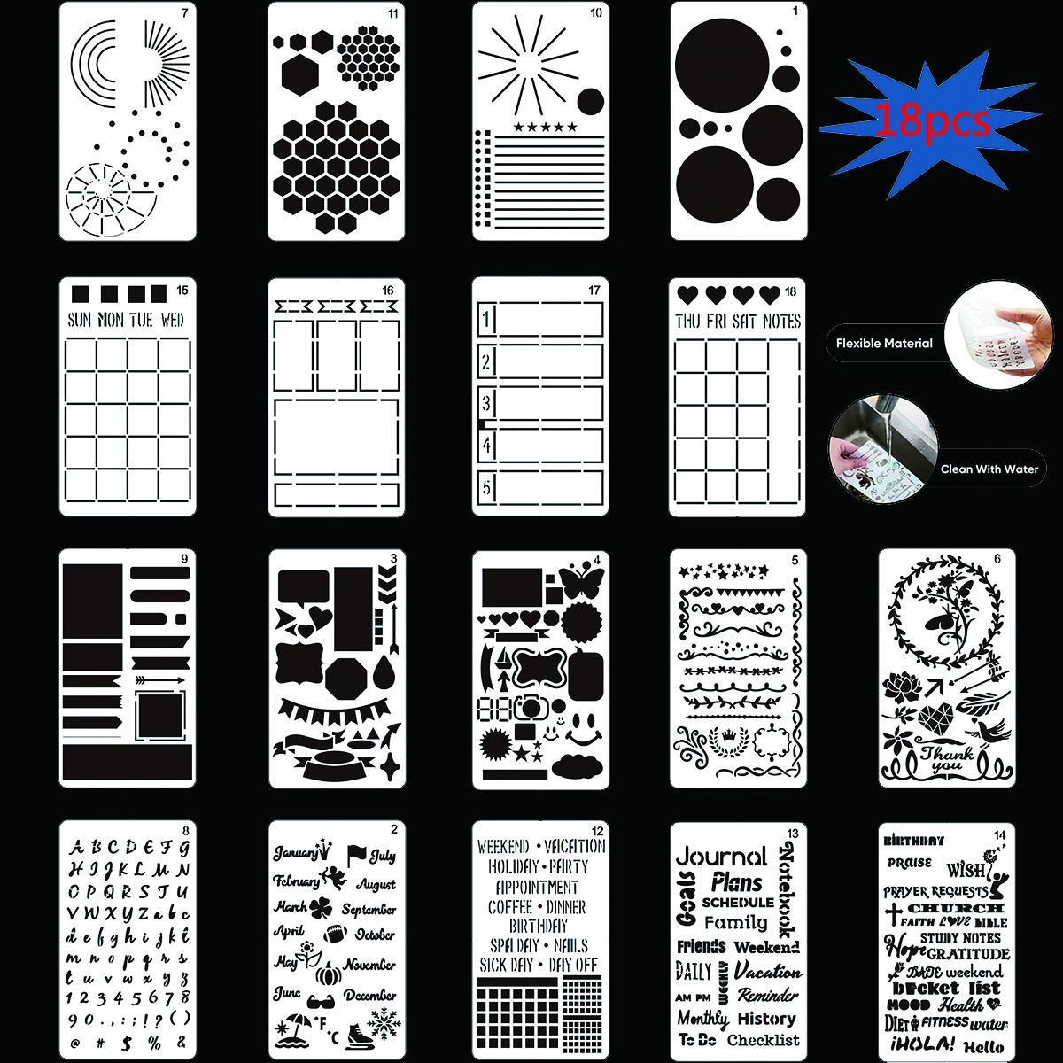 【Fashion】Ultimate Productivity Stencil Piece Stencils A5, Happy Planner Stickers Supplies For Planners, DIY Templates To Create Calendars, Lists, Letters, Numbers, Habit Trackers. 