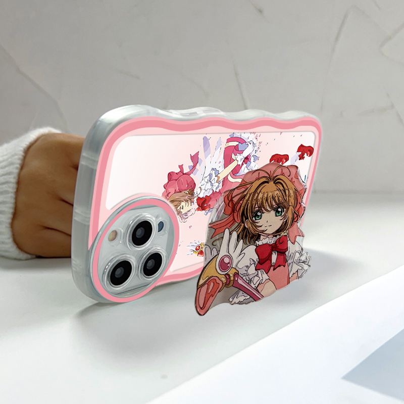 Jizetin for Vivo V27E Back Cover + Free Pop Socket Cardcaptor Sakura Soft Wavy Shape TPU Phone Case For Girls Boys. 