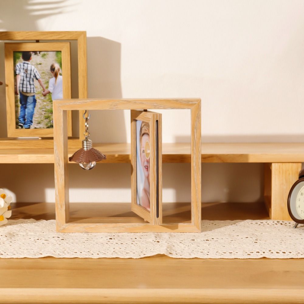 6 Inches Rotating Photo Frame Desktop Decor Double Side Wooden Rotary Picture Frame Creative Table Frame. 