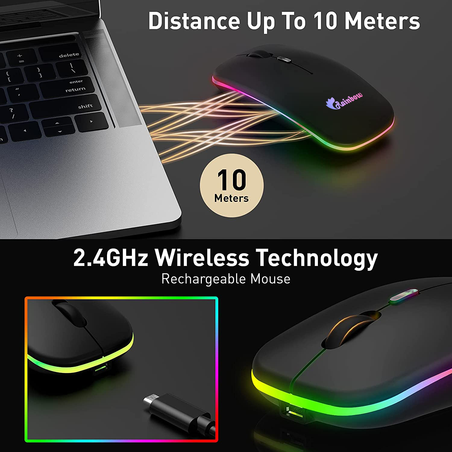 Rainbow Duel Mode Bluetooth Version Rgb Rechargeable Wireless Mouse - Effortless Wireless Connectivity For Gaming Enthusiasts. 