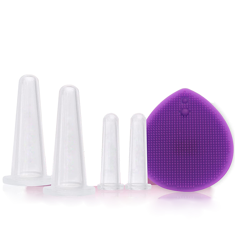 5Pcs Facial Cupping Set for Glowing Skin, Anti Aging Face Massage Cups Reduce Wrinkles and Fine Lines,Silicone Exfoliating Brush. 