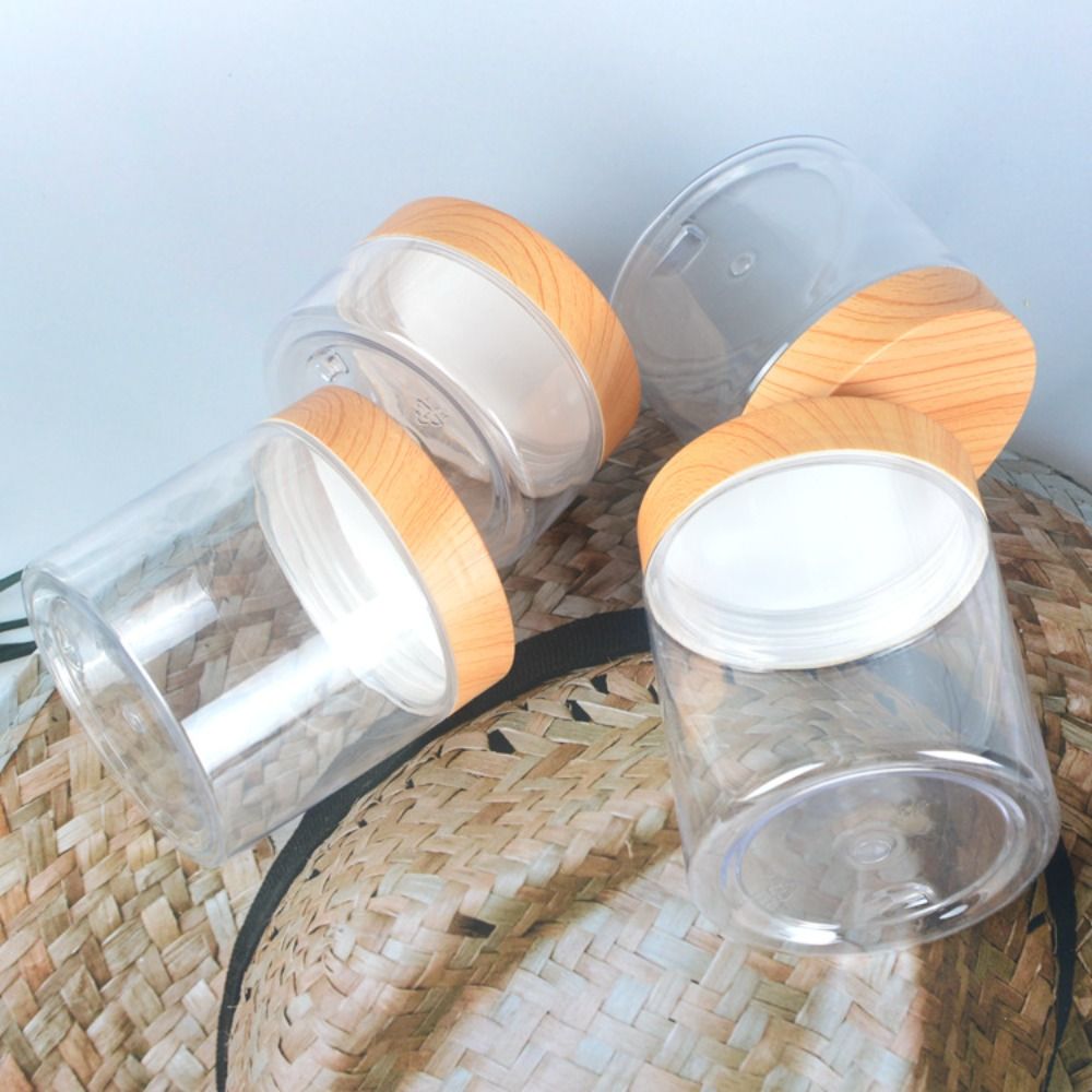 with Wood Texture Lid Clear Storage Jars Food Storage Container Wide-mouthed Moisture Proof Sealed Can Empty Transparent Seasoning Bottle Pet Food. 
